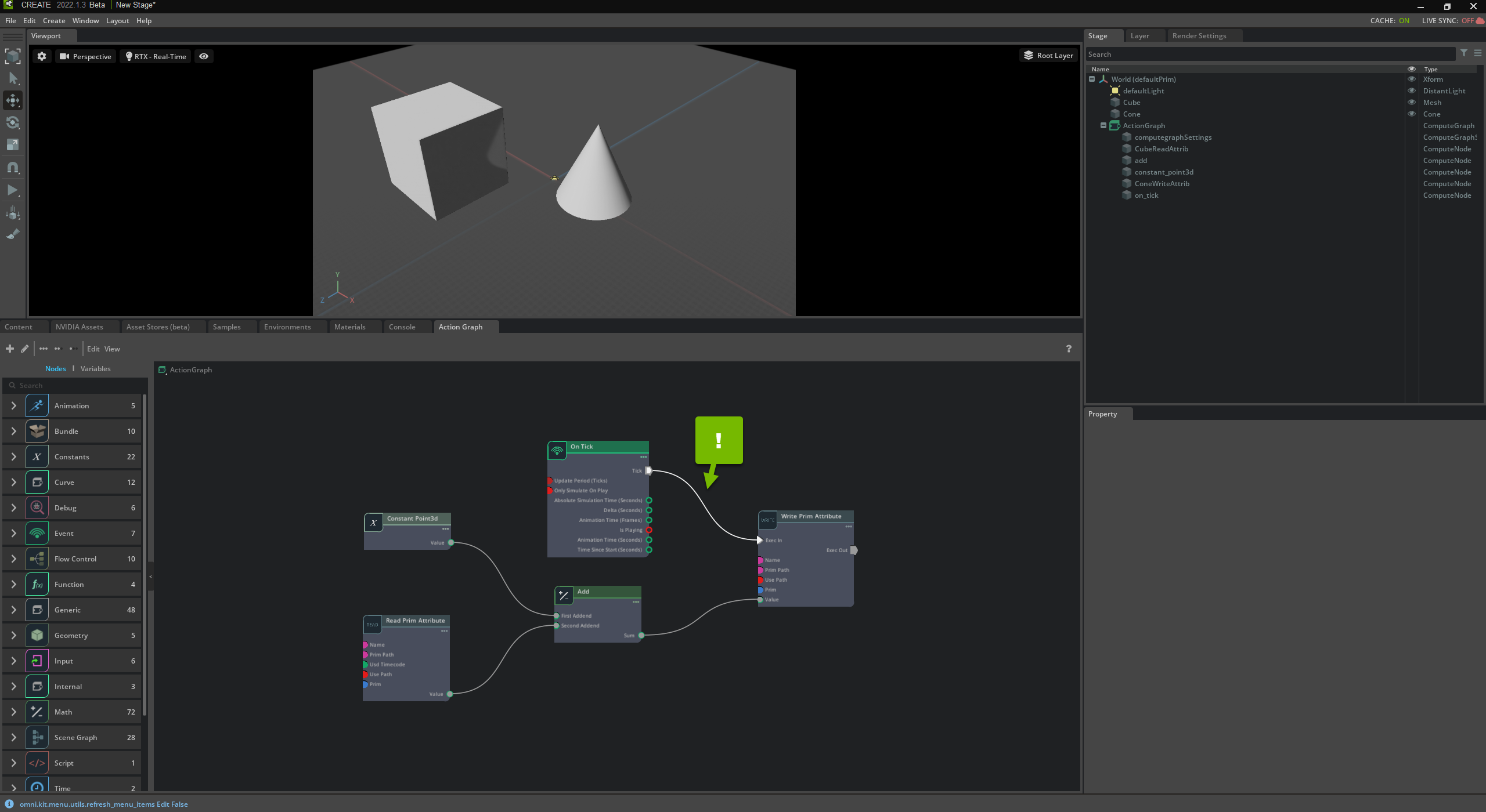 Connect the on tick and write nodes.